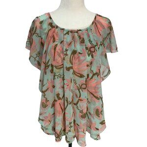 H&m Sheer Floral Tiered Top Blouse Size Small